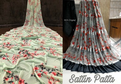 Sanjana Silk Floral Print Bollywood Georgette Saree(Pack of 2, Green)