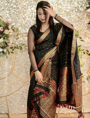 Anokhi Creation Self Design Mekhela Chador Polyester Saree(Black)