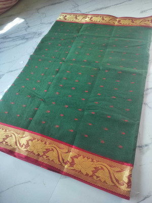 BD Taant Saree Self Design Tant Pure Cotton Saree(Green)