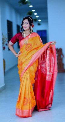 Galaxy Sarees Embroidered Sambalpuri Satin Saree(Gold)