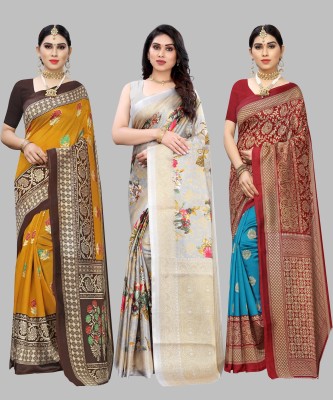 ANIRAV Self Design, Digital Print, Printed Bollywood Art Silk Saree(Pack of 3, Yellow)