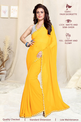 MIRCHI FASHION Embellished, Solid/Plain Bollywood Georgette Saree(Silver, Yellow)