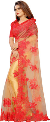 YASHVI Embroidered Bollywood Net Saree(Cream)