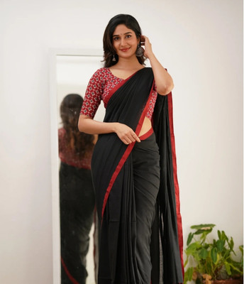SMRITI BOUTIQUE Solid/Plain Handloom Handloom Pure Cotton Saree(Black)