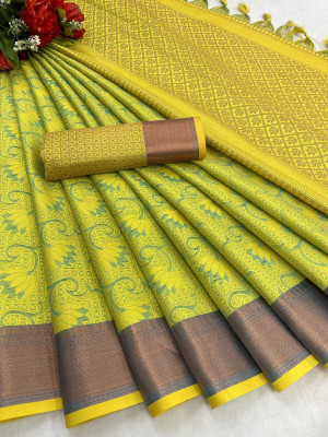 Juhi Collection Printed Bollywood Cotton Blend Saree(Blue)