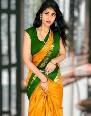 Anika Self Design Assam Silk Pure Silk Saree(Gold)