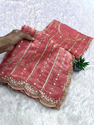 STITCH N SOLUS Embellished, Woven, Self Design Bollywood Jimmy choo, Pure Silk Saree(Pink)