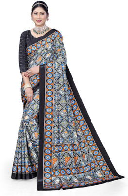 Pemal Designer Digital Print Bollywood Crepe Saree(Grey)