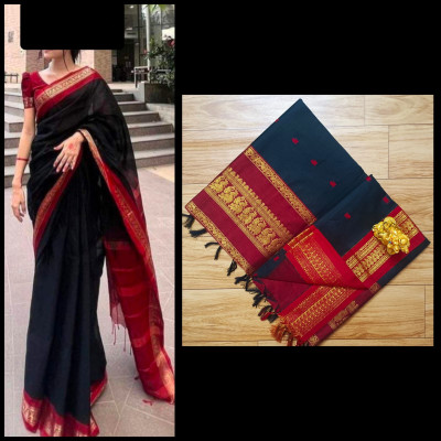 gadwal Embroidered Banarasi Cotton Blend Saree(Blue)