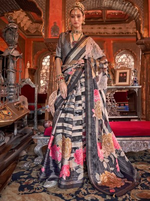 Sareemall Printed Bollywood Organza Saree(Black)