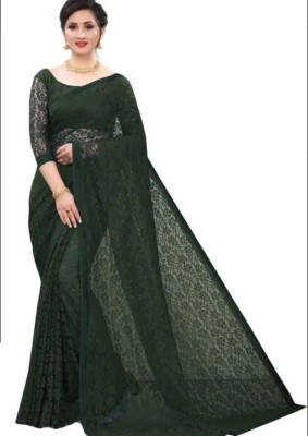 Vragi Woven Bollywood Net Saree(Dark Green)