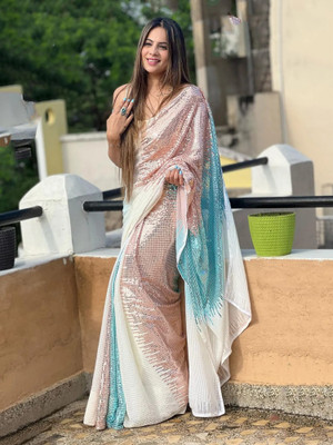 Sareemall Embroidered Bollywood Georgette Saree(White)