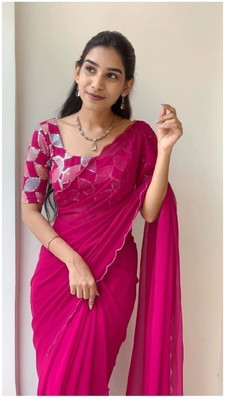 Clifton Fab Solid/Plain Bollywood Georgette Saree(Pink)