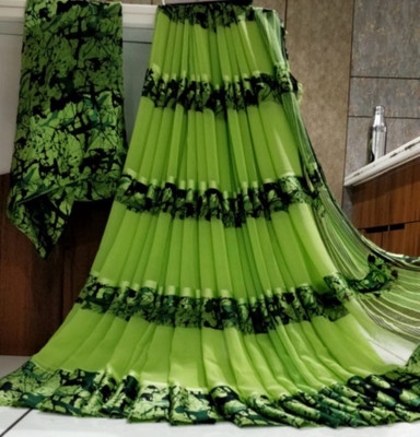 Hensi sarees shop Printed Paithani Lycra Blend, Chiffon Saree(Pack of 2, Light Green)