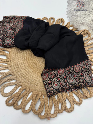 ROFOLO Printed, Paisley Kalamkari Art Silk Saree(Black)