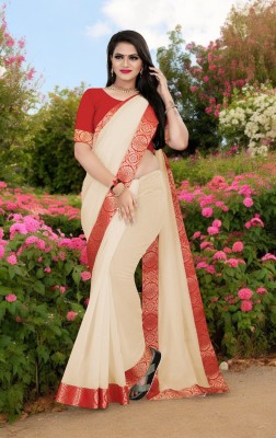 AMBALIKA Solid/Plain Chanderi Cotton Blend Saree(Cream)