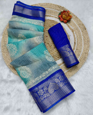 RegalDrapes Paisley Bollywood Jacquard, Silk Blend Saree(Blue)