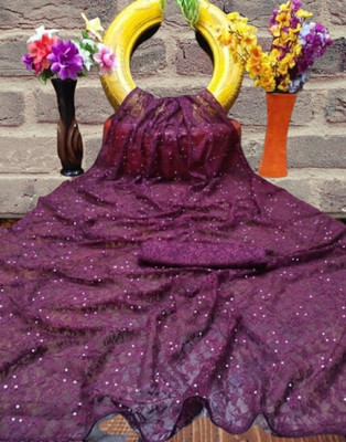 NORAFLEX Embroidered Bollywood Net Saree(Purple)