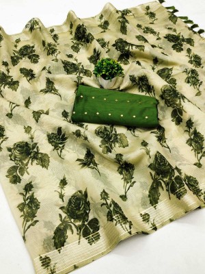 Kashtabhanjan nx Printed Daily Wear Chiffon Saree(Green)