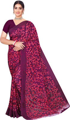 INDONIQ Floral Print, Printed Daily Wear Chiffon, Georgette Saree(Magenta)