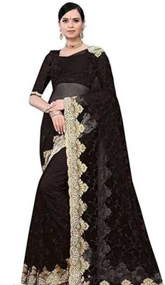 FINERFLY Embroidered Bollywood Net Saree(Black)