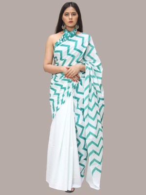 BUTA BUTI Printed Daily Wear Cotton Blend Saree(White)