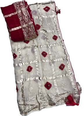 MSC TRENDLINE SAREES Printed Hand Batik Georgette, Viscose Rayon Saree(Cream, Red)