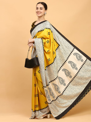 NIBIRAPON Printed, Floral Print, Geometric Print, Paisley Arani Pattu Art Silk, Pure Silk Saree(Multicolor)