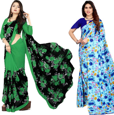 Priyashi Printed Daily Wear Georgette Saree(Pack of 2, Blue)
