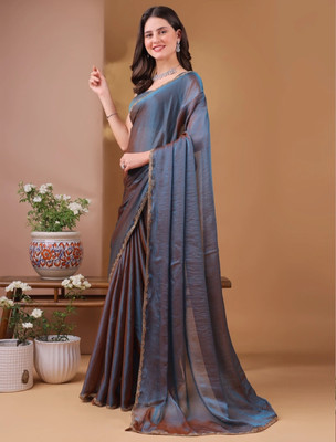 VISHNU Self Design, Embroidered Kanjivaram Jimmy choo, Pure Cotton Saree(Light Blue)