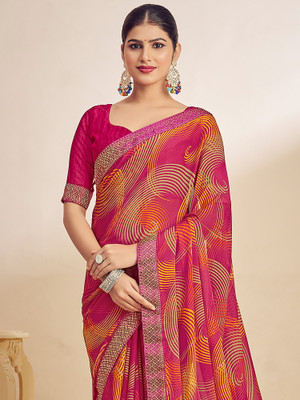 Anouk Rustic Printed Bollywood Chiffon Saree(Pink)