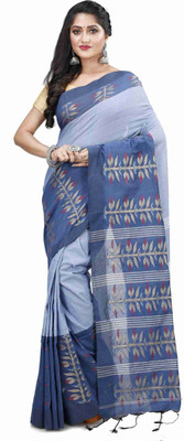 ADbutiq Self Design Tant Pure Cotton Saree(Blue)