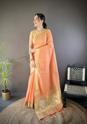 SHARDHA FASHION Woven, Self Design Banarasi Pure Silk, Tissue Saree(Black, Yellow, Multicolor)