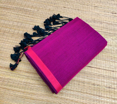 RIDDHIMAN FASHION Solid/Plain Handloom Pure Cotton Saree(Purple)