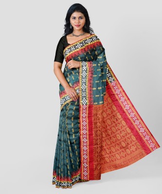 MHSareeDestination Temple Border, Color Block, Woven Sambalpuri Pure Silk Saree(Multicolor)