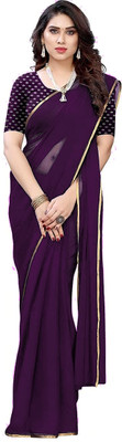 SainiVastra Solid/Plain Bollywood Chiffon Saree(Purple)
