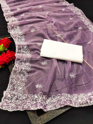 NAYE RANG Embroidered Bollywood Net Saree(Purple)