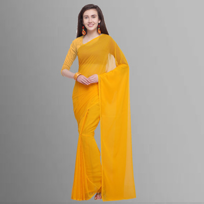 kashvi sarees Solid/Plain Bollywood Chiffon Saree(Yellow)