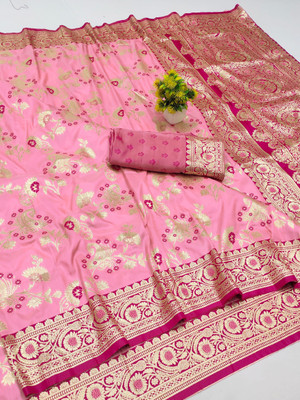 Ratnavali Woven Banarasi Pure Silk, Art Silk Saree(Pink)