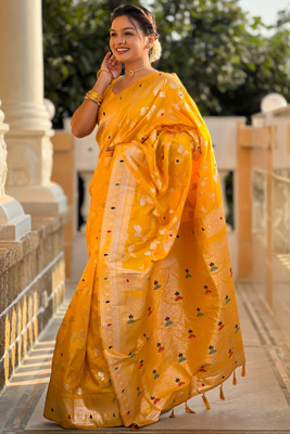 ROOP LAVANYA Printed Banarasi Jacquard, Art Silk Saree(Yellow)