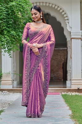 kamaldesigner Embellished Bollywood Organza Saree(Purple)