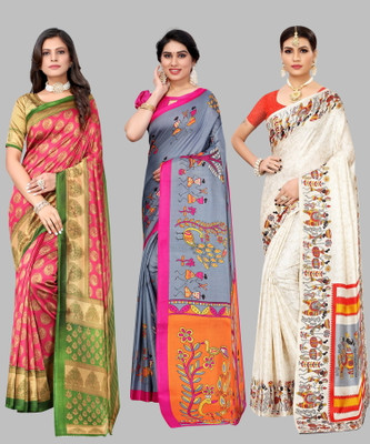 YASHIKA Printed Bollywood Art Silk Saree(Pack of 3, Pink)