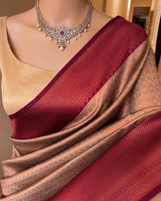 VADTALWALA Self Design Banarasi Jacquard Saree(Maroon, Cream)