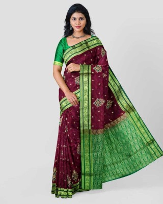 tubasaree Embroidered Banarasi Art Silk Saree(Maroon)