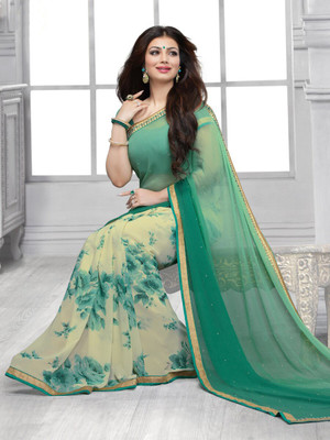Dhandai Fashion Printed, Embellished, Floral Print Bollywood Georgette Saree(Green)