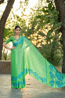 Anmi Printed Daily Wear Crepe Saree(Light Green)