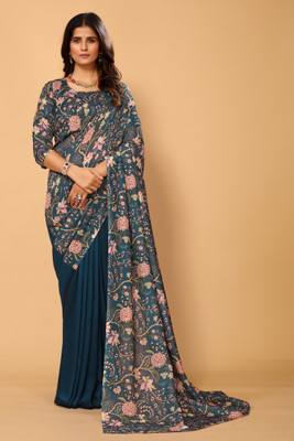 CHHELAJI Printed Bollywood Silk Blend Saree(Dark Green)