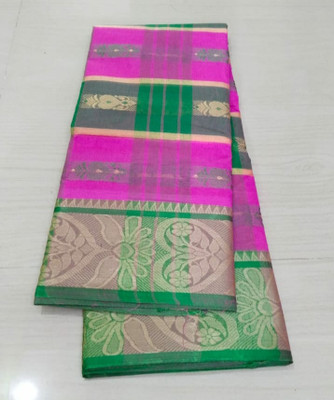Balika bodhu Woven Tant Pure Cotton Saree(Pink, Green)