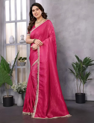 HIJA TRENDZ Solid/Plain Bollywood Satin Saree(Pink)