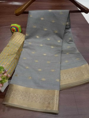 Mervadiya Self Design Kanjivaram Cotton Silk, Pure Cotton Saree(Grey)